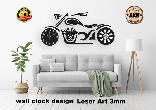 AKW Wall Clock 3D bike style 44x21 inches Wooden Watch - ValueBox