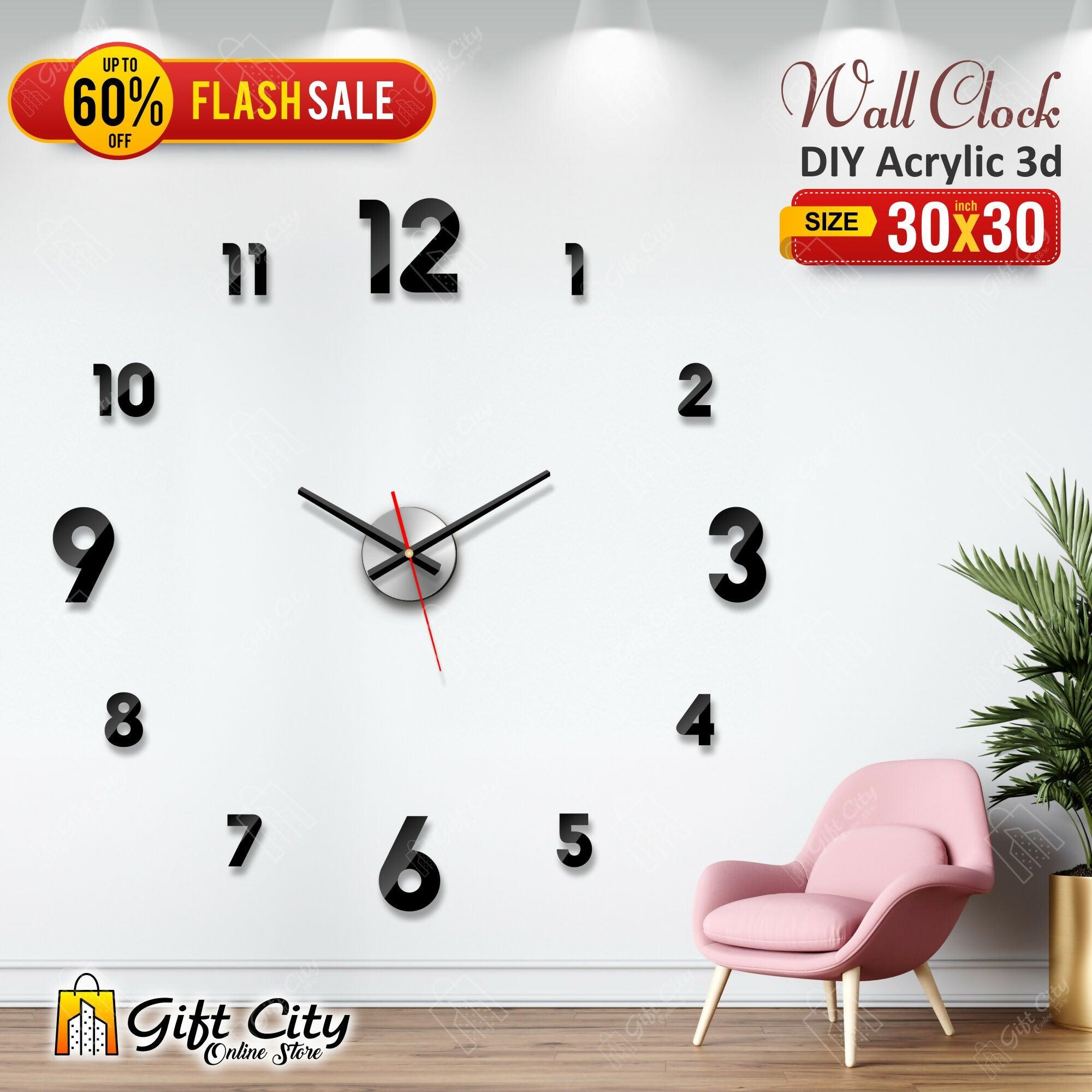 badgeMade by Gift City - New Acrylic Letters Creative Wall clock for Home and Offices, 3D Design Self Adhesive - ValueBox