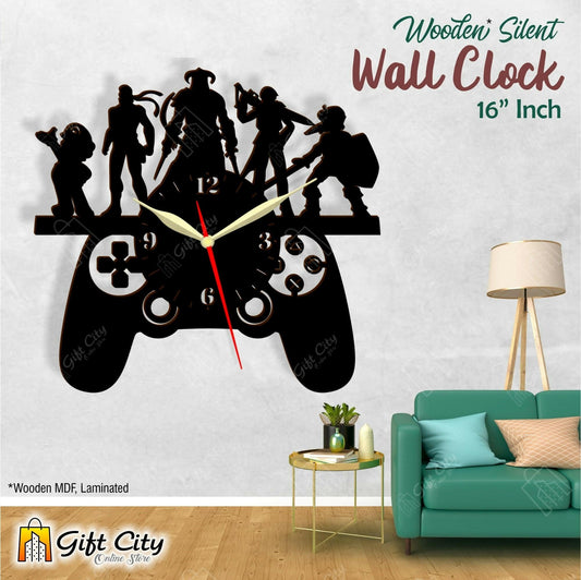 badgeMade by Gift City - PUBG Gaming 3D Silent Wooden Wall Clock - Home & Office Decor - Laser Cut