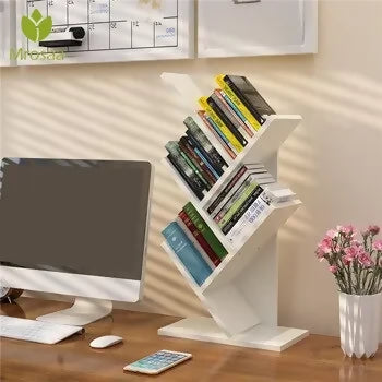 5-Layer Wooden Tree Bookshelf Organizer | Modern Office & Desktop Storage