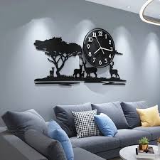 Big Wooden Grazing Deers in Meadows wall clock