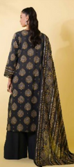 Gold Printed lawn shirt Voil Dupatta lawn Trouser Dark Blue Colour - ValueBox