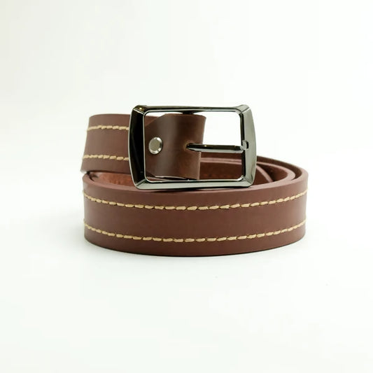 Brown Premium Leather Belt with Light Stitch Pattern