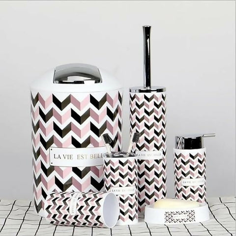 6-PCs-Bath-Accessory-Set-ZigZag-White-With-Lid-Apricot-4611