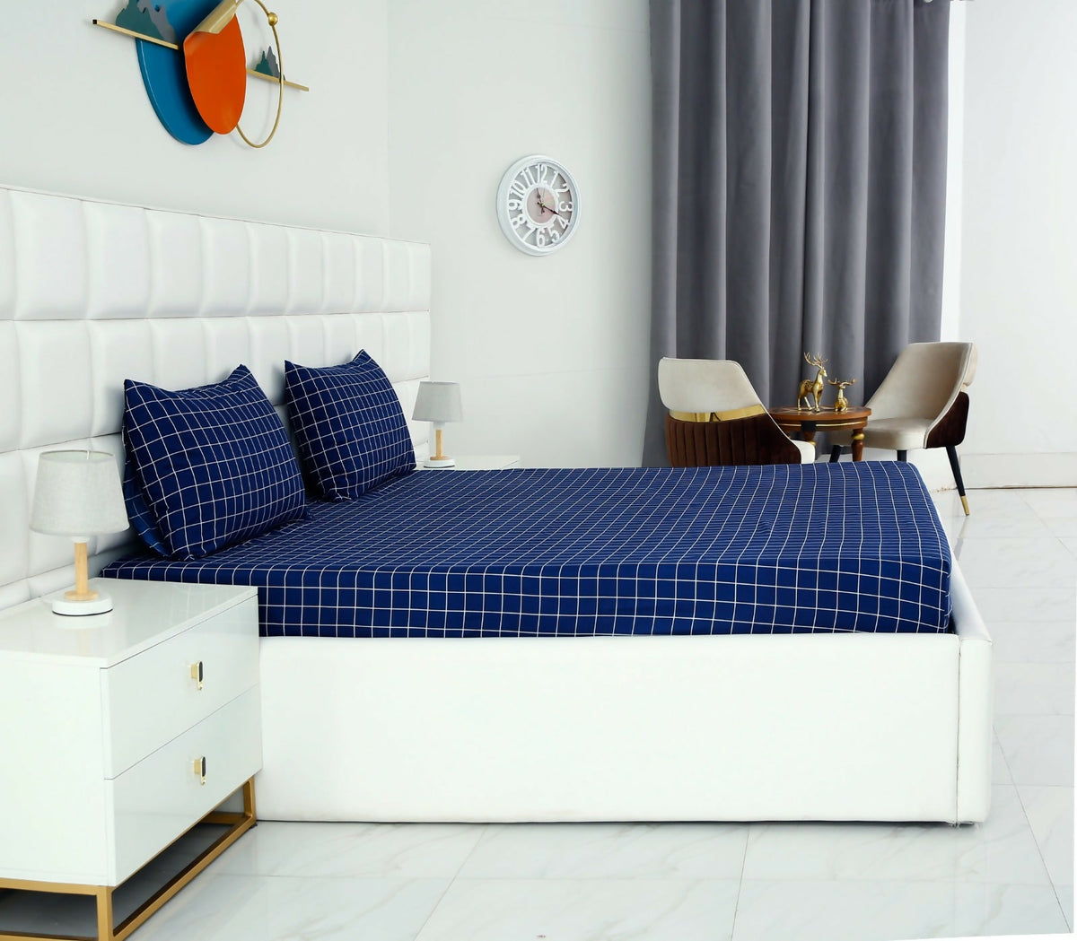 Fitted-Bed-Sheet-Blue-Check-Apricot-875