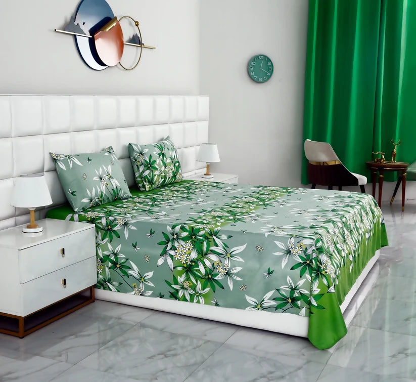 3-PCs-Double-Bed-Sheet-Green-Gold-Apricot-1944