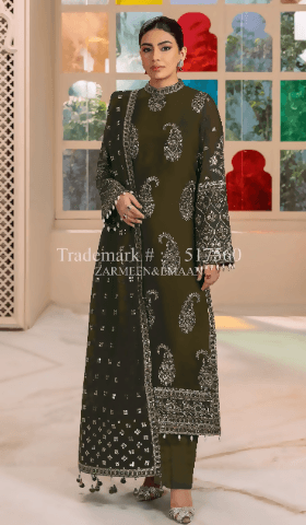 3pc Embroidered lawn shirt Chiffon Dupatta Dyed Trouser Dark Green Colour - ValueBox