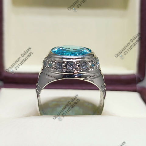 High Quality Oval 15 CT Blue Topaz Ring Clean Luster Topaz Ring Pure Silver 925 Handmade Ring