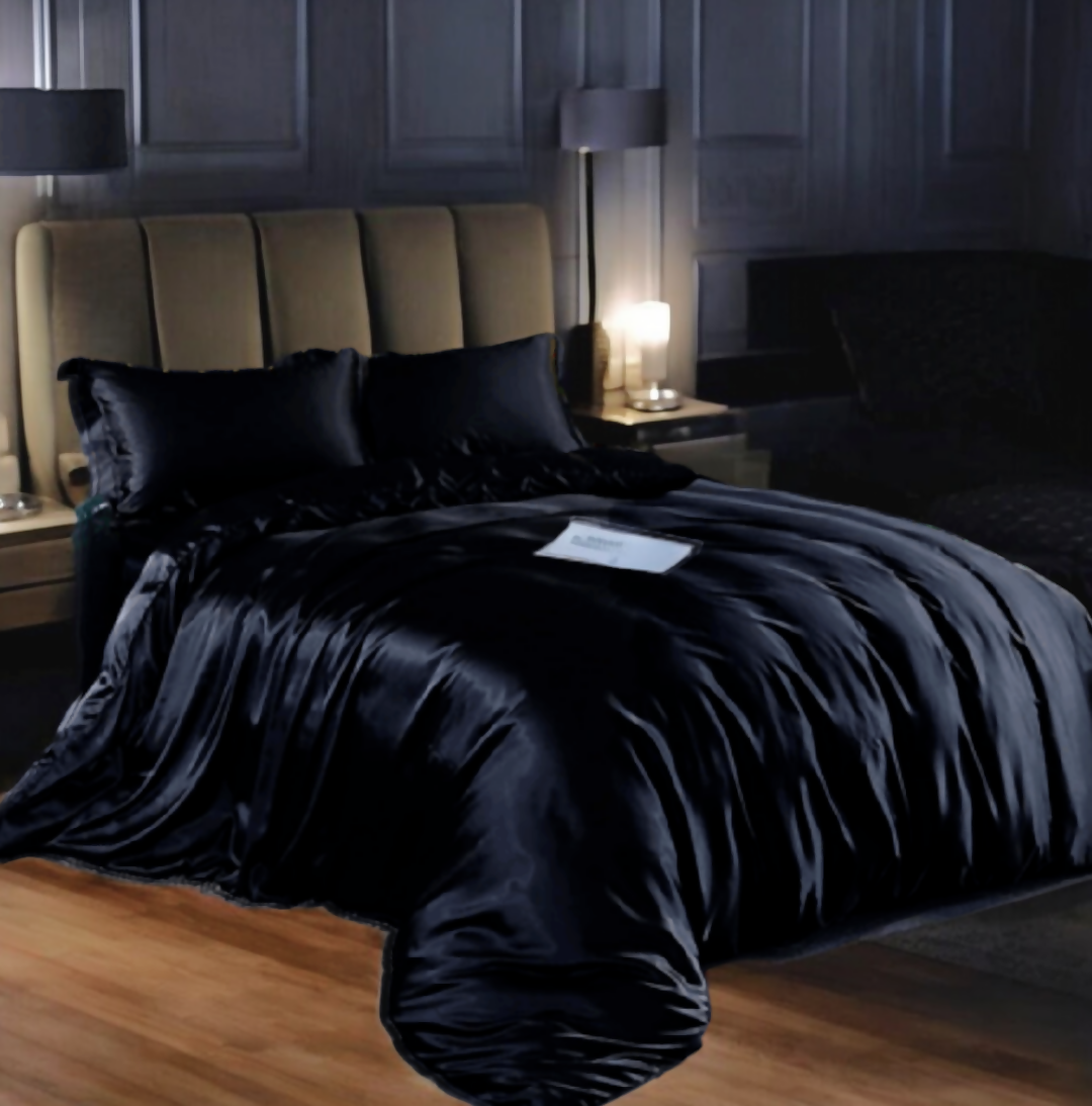 Black Luxury 4 Pcs Silk Duvet Cover Set - Sdc16