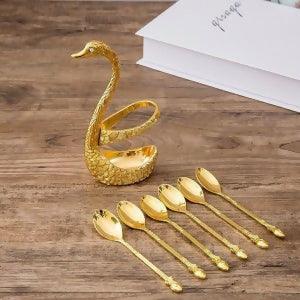 Golden 6 Spoon Duck Spoon Set Dessert Spoon, Fashion Elegant Coffee Sugar Spoon Mixing Tea - ValueBox