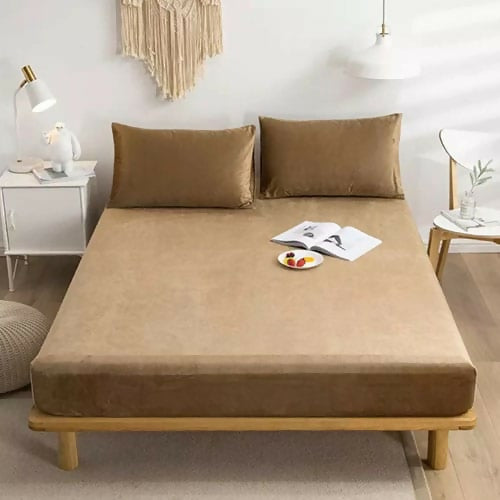 Almond Fitted Double Bedsheet - Df26