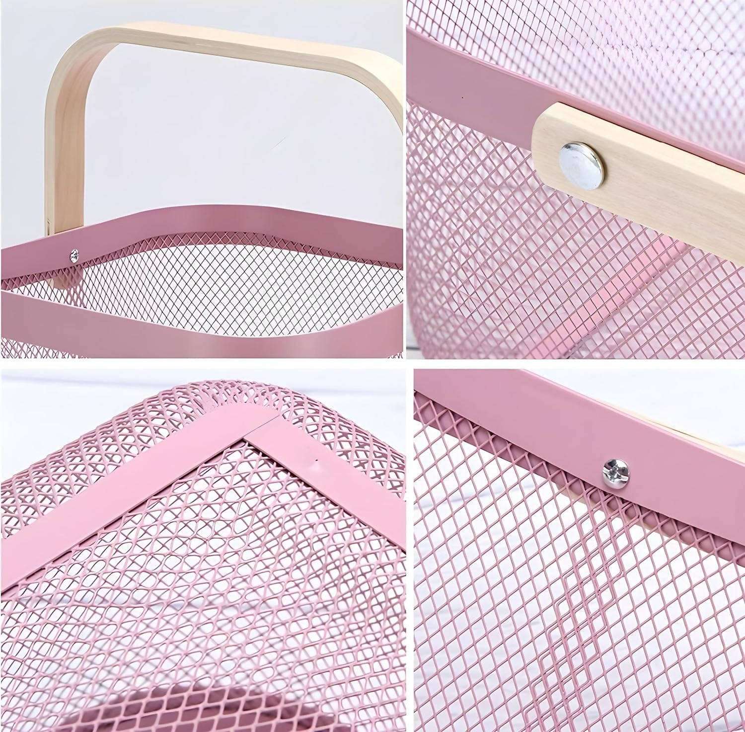 Mesh-Steel-Basket-with-Wooden-Handle-Square-Pink-Apricot-8080