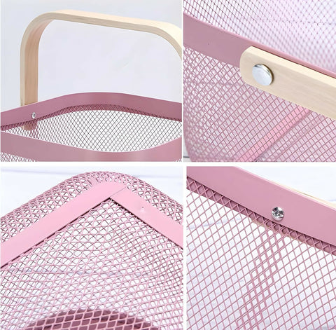 Mesh-Steel-Basket-with-Wooden-Handle-Square-Pink-Apricot-8080