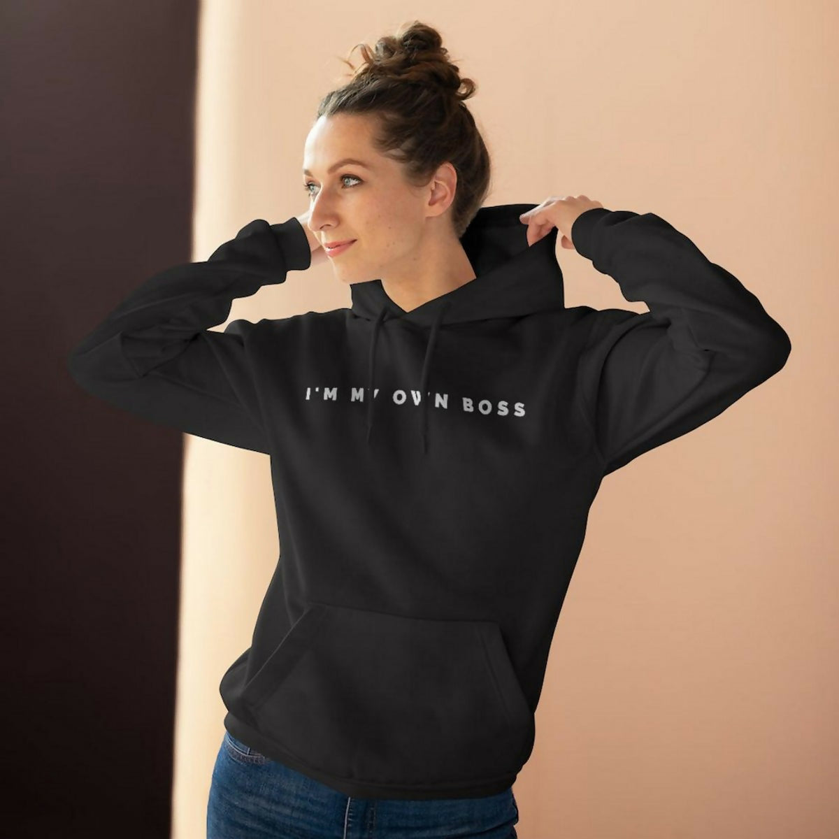 badgeKhanani's My own boss printed black hoodie for women - ValueBox