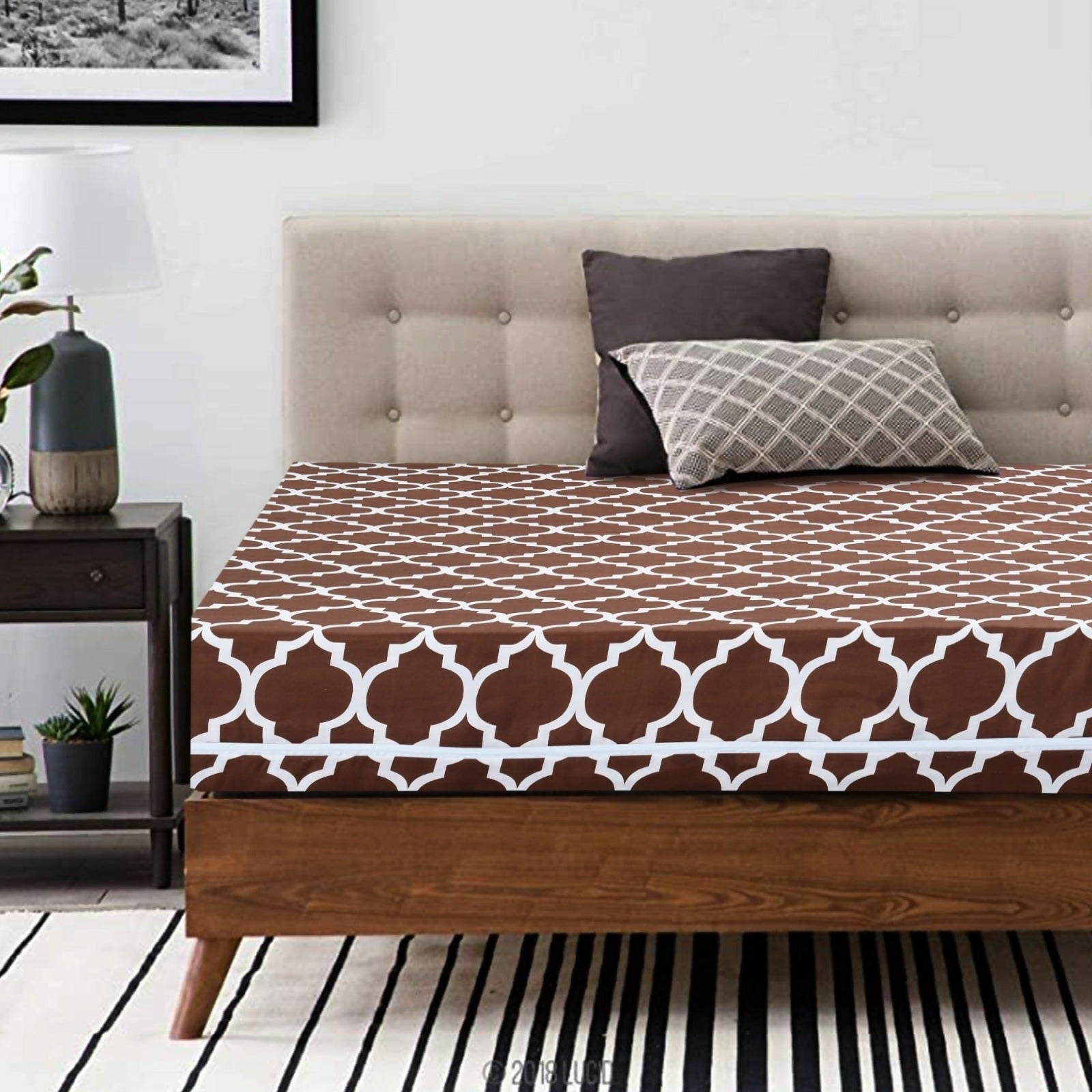 Zipper-Mattress-Cover-Printed-Brown-Geometric-Apricot-2806