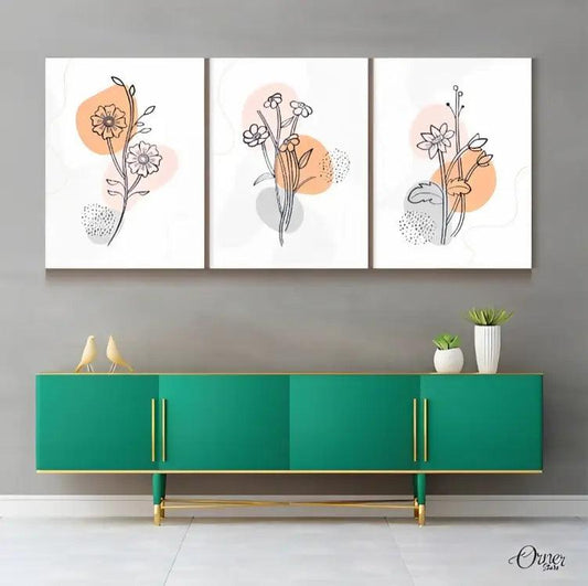 Abstract Flowers Line Art (3 Panels)