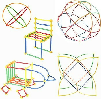 Rainbow Straw Constructor Stem Building Toys 110 pcs Interlocking Plastic Educational Toys Engineering Building Blocks -Construction Blocks- Colorful Motor Skills Interlocking Plastic Engineering Toys Best Educational Toys Gift for Boys & Girls