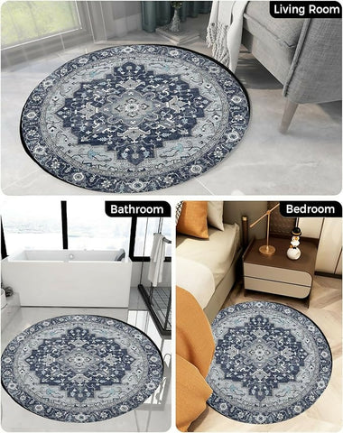 Living Room Rug 100 CM Round-Navy Blue Boho(316)