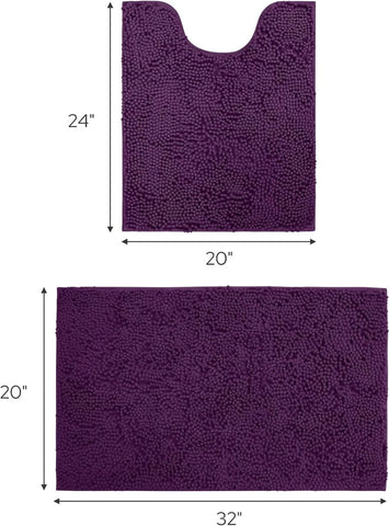 2-PCs-Microfiber-Anti-Slip-Commode-Mat-Set-Dark-Purple-Apricot-9327