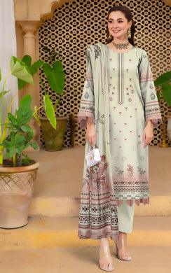 3pc Embroidered Lawn shirt Munarq by Nisha Designer Olive Green Accent 3