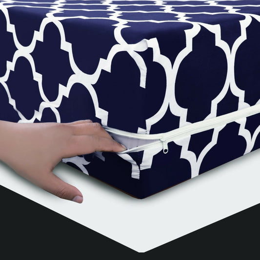 Zipper-Mattress-Cover-Printed-Blue-Geometric-Apricot-2193