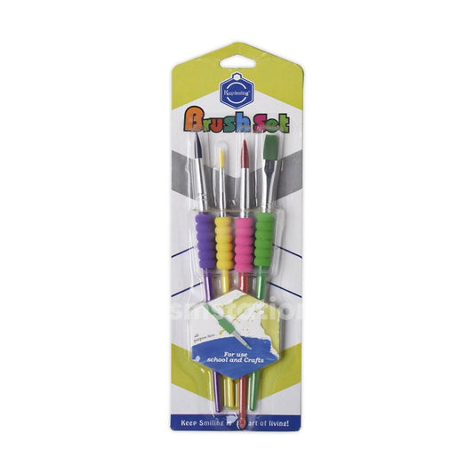 Set of 4 - Kids Soft Grip Paint Brush, Cute Plastic Pole Nylon Hair Brushes - ValueBox