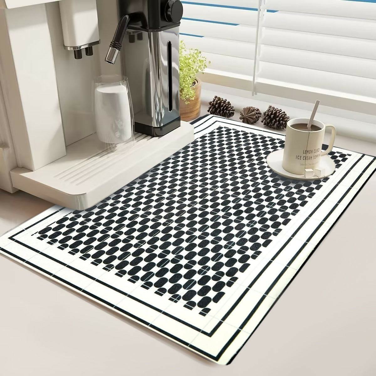 Anti-Slip-Dish-Drying-Mat-Black-dot-5944-Apricot-4644