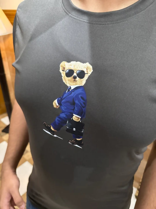 Grey Polo Bear Drifit Print Tshirt