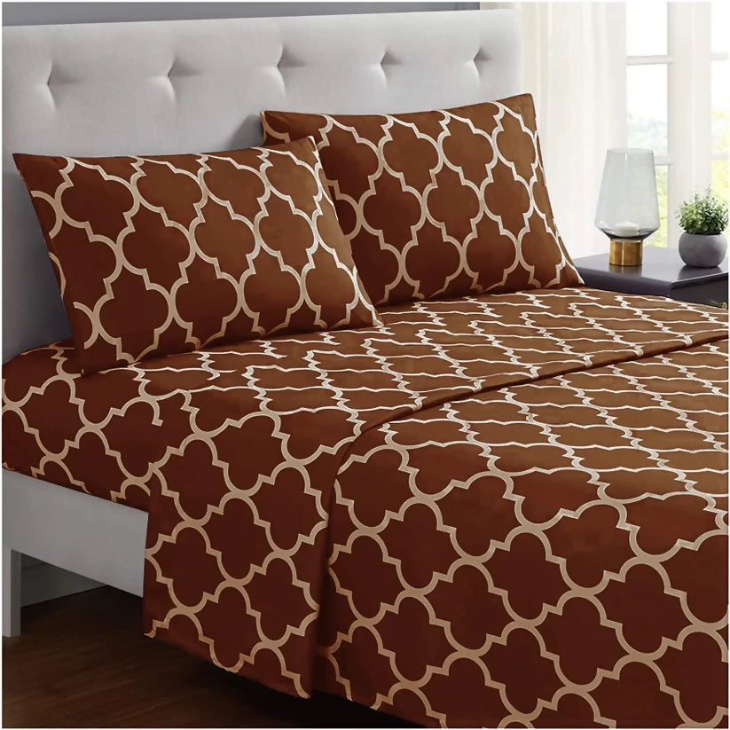 3-PCs-Double-Bed-Sheet-BrownGeometric-Apricot-5340