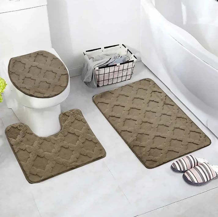 3-PCs-Anti-Skid-Commode-Mat-Set-328-Zig-Zag-Dark-Brown-Apricot-5326