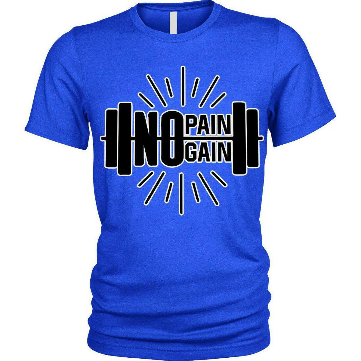 No pain no gainT-Shirt fitness gym training barbell bodybuilding Unisex Mens - ValueBox