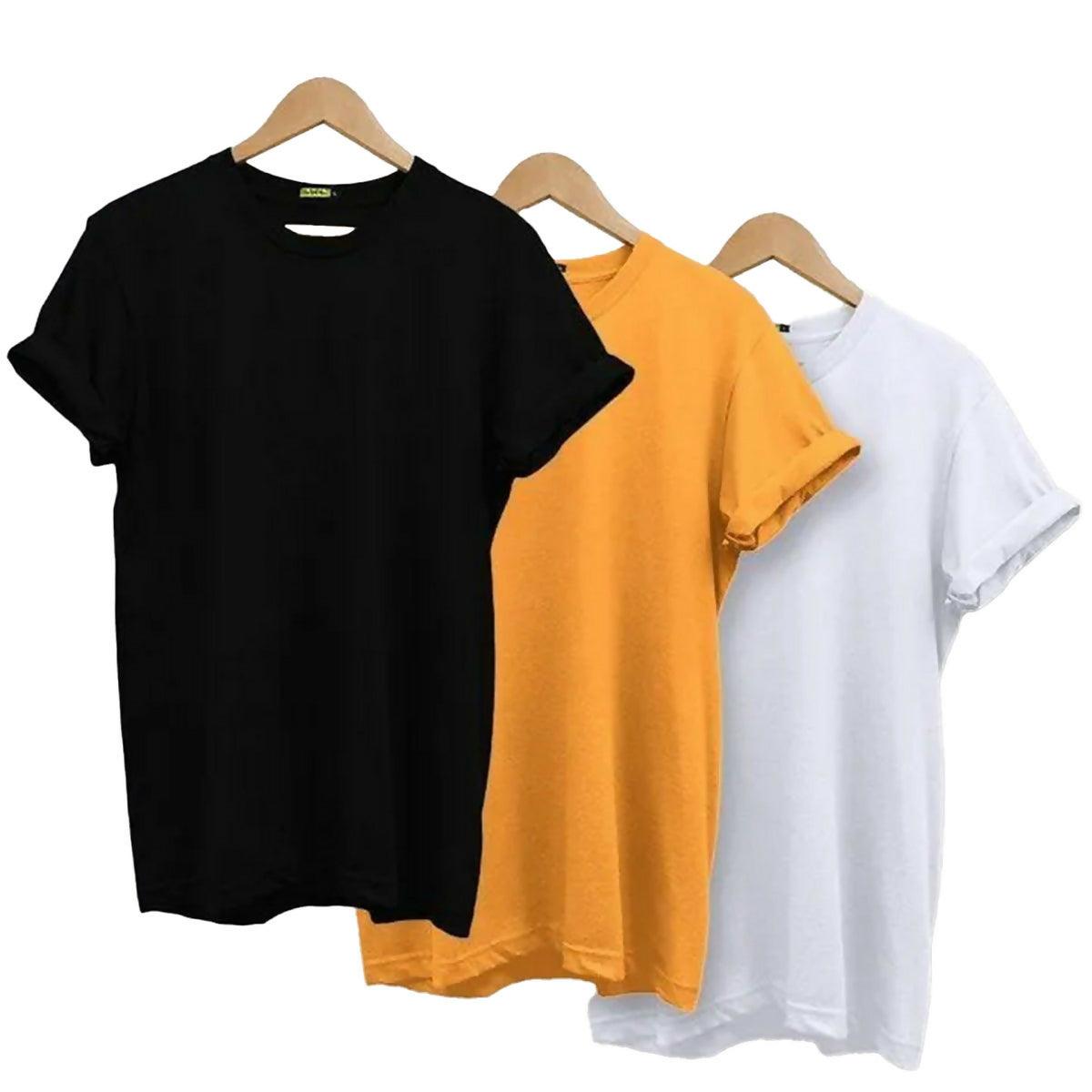 Khanani's T Shirt for Men PACK OF 3 T-SHIRTS BLACK YELLOW & WHITE - ValueBox