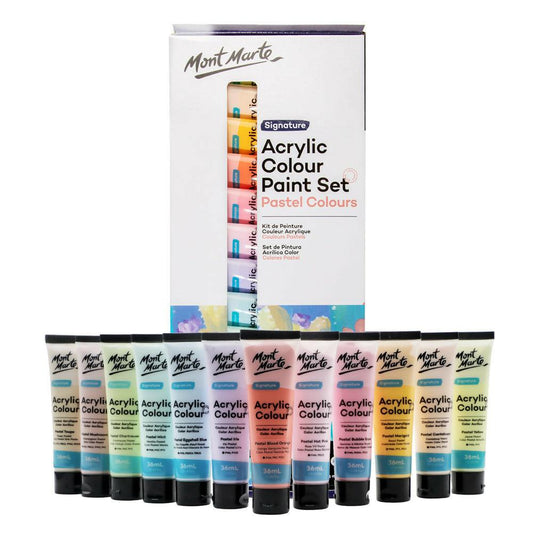 Mont Marte Acrylic Colour Pastel Paint Set Signature 12pc x 36ml - ValueBox