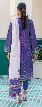 3pc Printed lawn shirt Voil Dupatta lawn Trouser Purple Colour - ValueBox