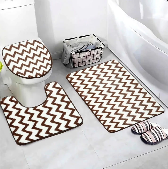 3-PCs-Anti-Skid-Commode-Mat-Set-Brown-Geometric-Apricot-1717