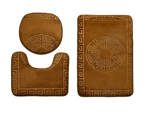 3-PCs-Anti-Skid-Commode-Mat-Set-Brown-Versace-Apricot-1933