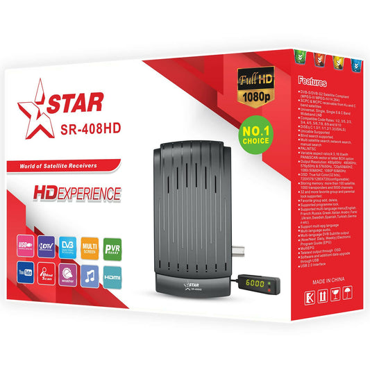 STAR SR-408HD Sat Receiver 12 Months FUNCAM Server 1m IPTV - ValueBox