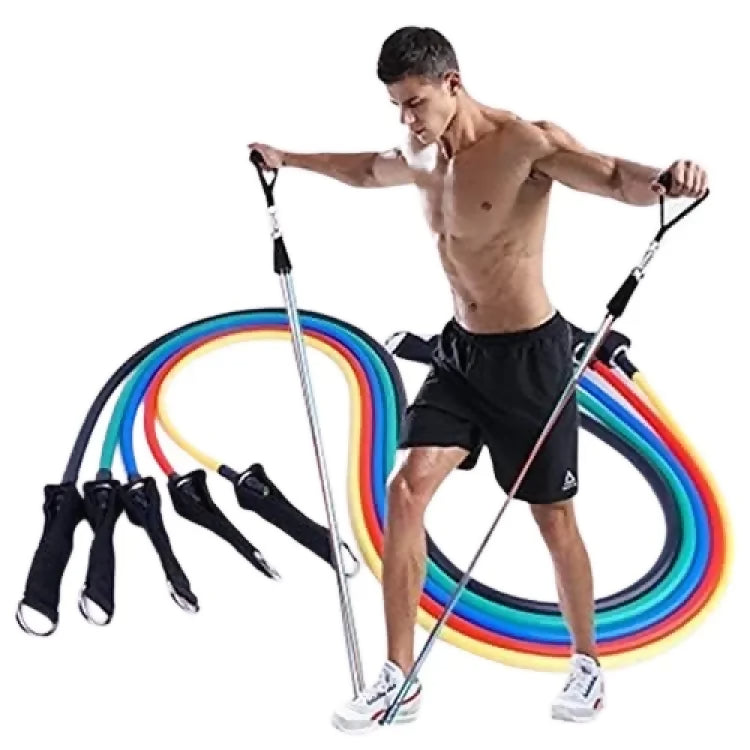 11PC PCS Resistance Bands Set with Fitness Tubes Fitness Exercise Resistance Bands Set Men Women, Fitness Stretch Workout Bands Foam Handles, Ankle Straps, Door Anchor for Home Gym Fitness, Physical Therapy