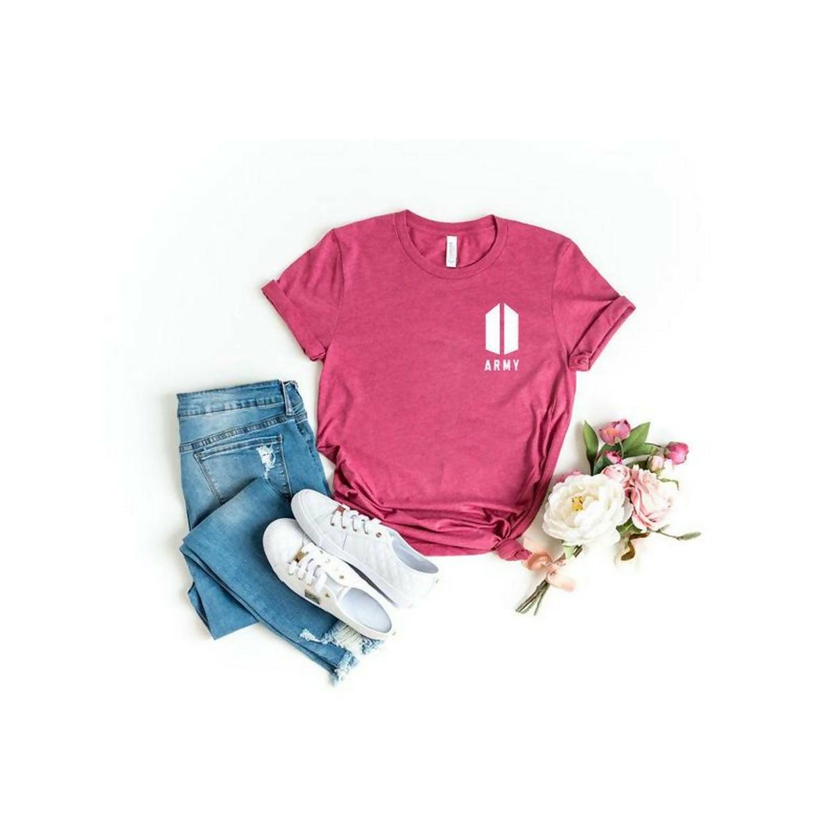 Khanan's BTS army printed half sleeves pink tshirt for women - ValueBox