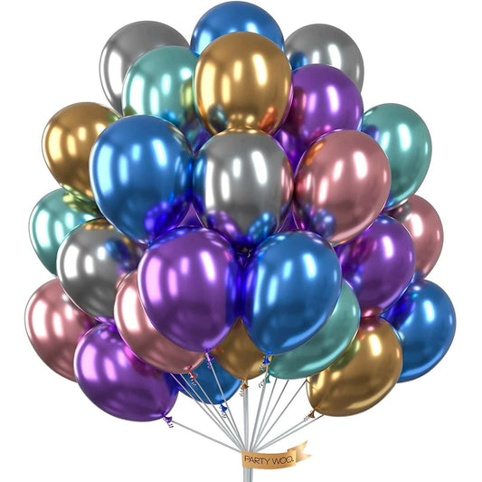 Pack of 30 Premium Quality Metallic Balloons For Your Best Day , Silver, Blue, Black, Golden