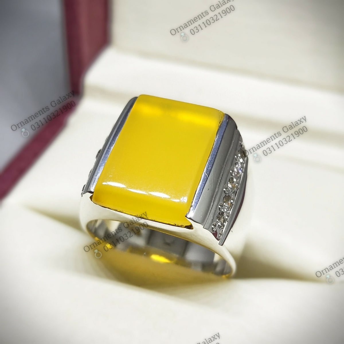 8 CT Natural Square Shape Yemeni Zard Aqeeq Women Ring Sterling Silver 925 Handmade Yellow Agate Ring