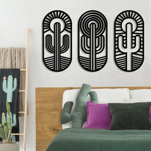 3 Pcs Cactus Wooden Wall Art