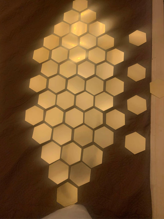 badgeMade by Gift City - Golden Acrylic Hexagon Mirror Wall Sticker Sets, 3D Wall Stickers, DIY Geometric Removable Acrylic Mirror Wall Decal, Personalized Art Hexagonal Mirror for Home Living Room Bedroom Decoration