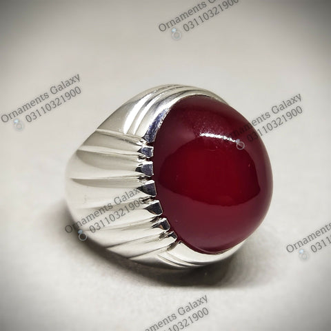 Big 20 CT Oval Blood Red Yemen Agate Ring Handmade Sterling Silver Ring Men's Heavy Big Agate Ring