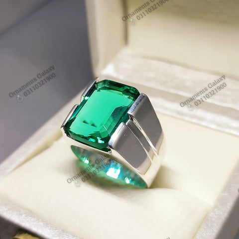 Emerald Cut 10 CT Rich Green Emerald Men's Square Shape Ring Sterling Silver 925 Handmade Zamurd Ring