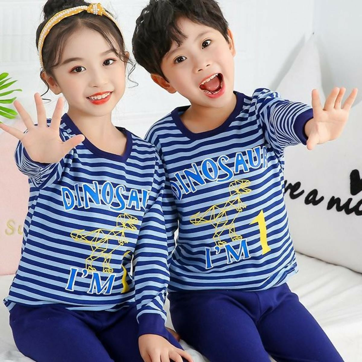 Blue Printed Design Styles Kids Night Suits