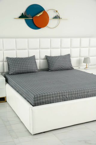 Fitted-Bed-Sheet-Grey-Check-Apricot-6811