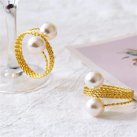 Gold-Color-Napkin-Holder-Rings-Spring-Pearls-Apricot-8853