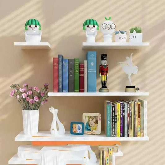 AKW 4 Floating Shelves, Multifunctional Set Wooden Wall Shelves, Hanging Rustic Shelves for Bathroom/Bedroom/Living Room/Kitchen/Study (Brown & White) - ValueBox