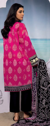 3pc Printed lawn shirt Voil Dupatta lawn Trouser Pink Colour - ValueBox